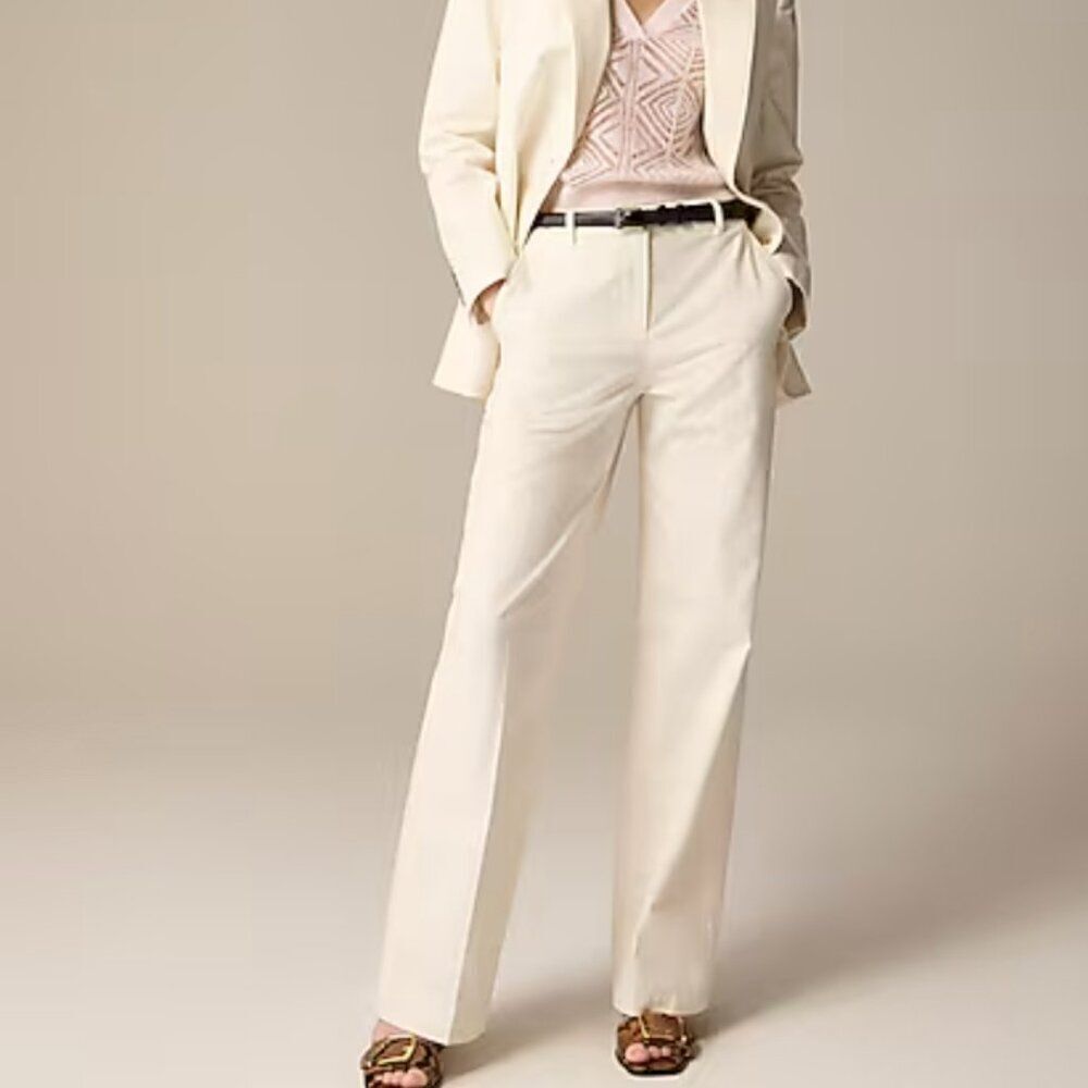 J. Crew Full-length wide-leg trouser in cotton blend Ivory NWT size 2